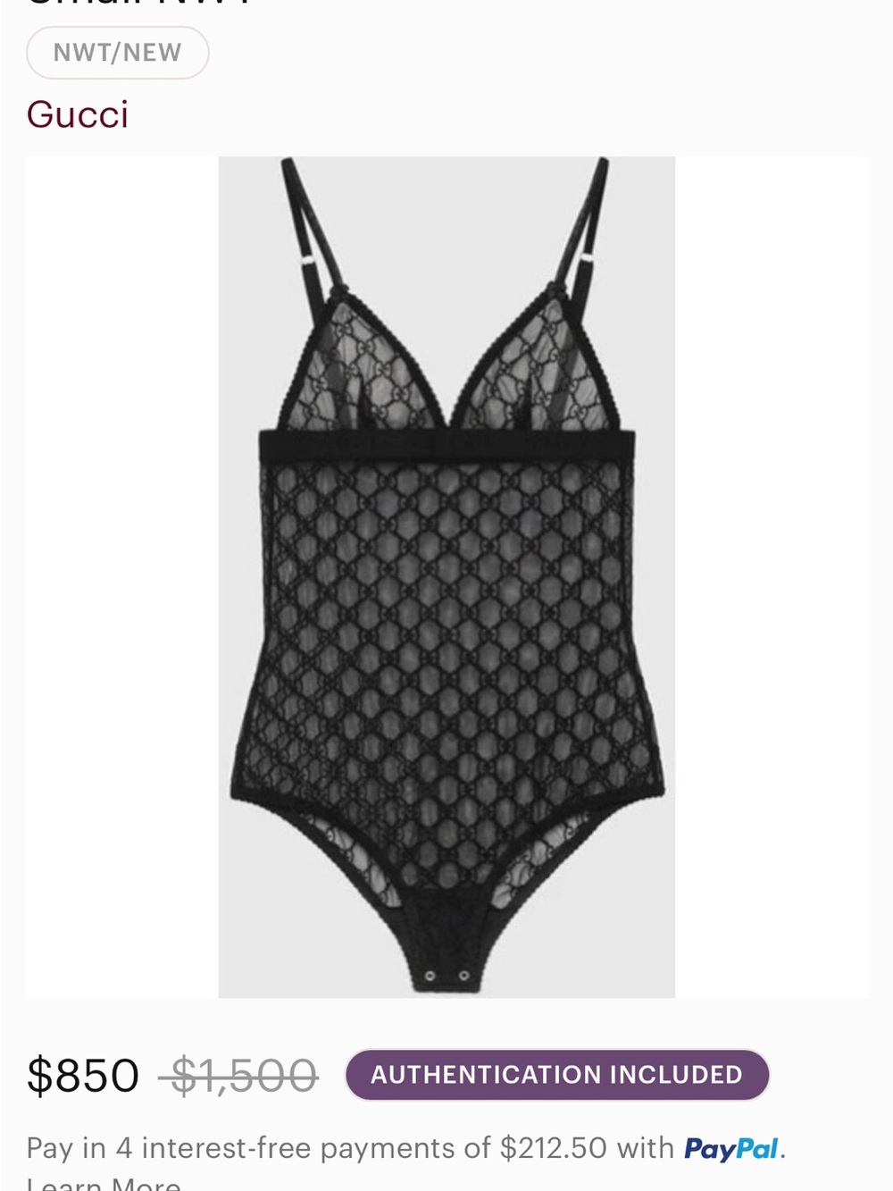 Gucci Black Sheer Lace Bralette with GG Motif